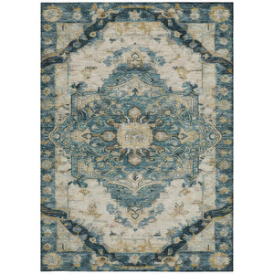 8x10 Teal Graphite Medallion Polyester Area Rug Stain Resistant for Patio or Living Room