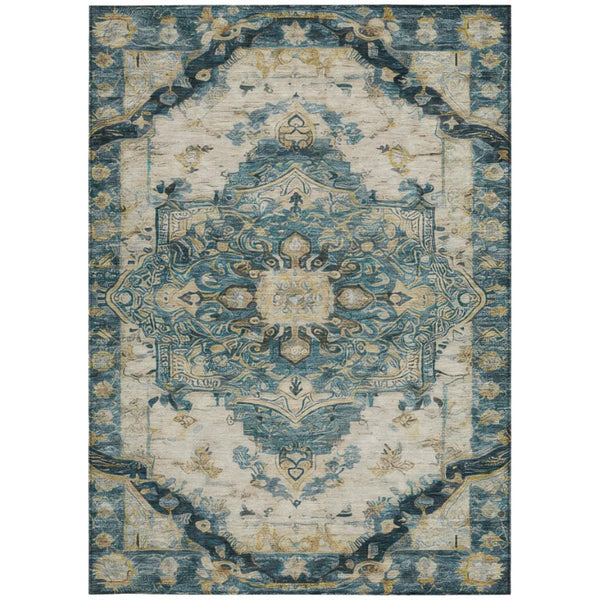 8x10 Teal Graphite Medallion Polyester Area Rug Stain Resistant for Patio or Living Room
