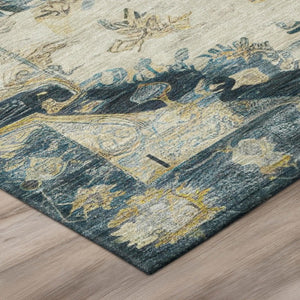 8x10 Teal Graphite Medallion Polyester Area Rug Stain Resistant for Patio or Living Room