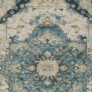 8x10 Teal Graphite Medallion Polyester Area Rug Stain Resistant for Patio or Living Room