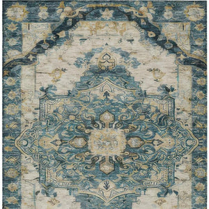 8x10 Teal Graphite Medallion Polyester Area Rug Stain Resistant for Patio or Living Room