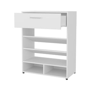 English Elm FM FM FURNITURE Onawa Modern Shoe Rack with Drawer, White — Sleek Entryway Organizer with Spacious Shelf Storage and Durable Melamine Finish B128P293860