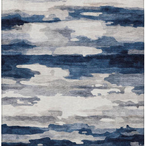 8 X 10 Abstract Polyester Area Rug Washable Indoor Outdoor Blue Silver Accent