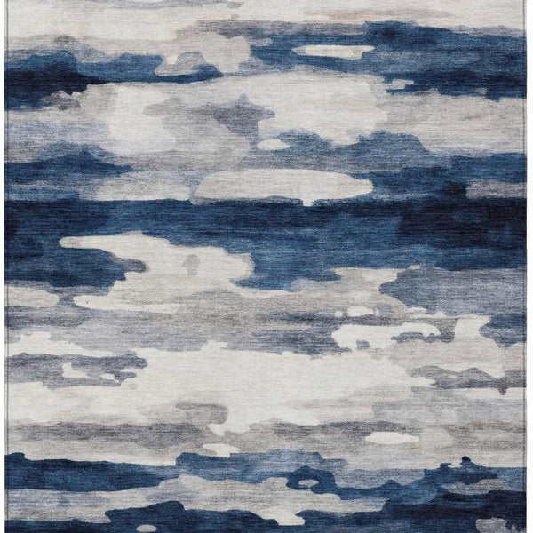 8 X 10 Abstract Polyester Area Rug Washable Indoor Outdoor Blue Silver Accent
