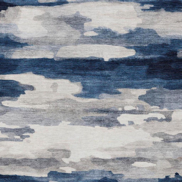 8 X 10 Abstract Polyester Area Rug Washable Indoor Outdoor Blue Silver Accent