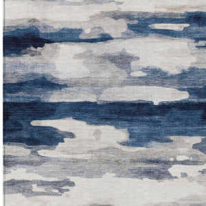 8 X 10 Abstract Polyester Area Rug Washable Indoor Outdoor Blue Silver Accent