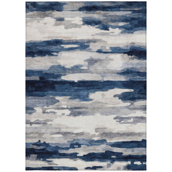 10 X 14 Abstract Polyester Area Rug Washable Stain Resistant Indoor Outdoor Blue
