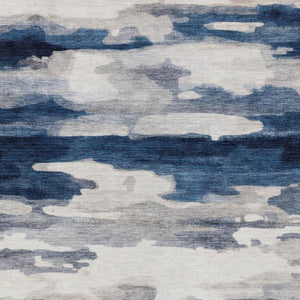 10 X 14 Abstract Polyester Area Rug Washable Stain Resistant Indoor Outdoor Blue