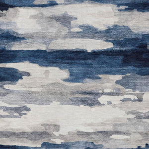 10 X 14 Abstract Polyester Area Rug Washable Stain Resistant Indoor Outdoor Blue