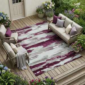 8 X 10 Abstract Merlot Polyester Area Rug Washable for Patio Porch or Living Room