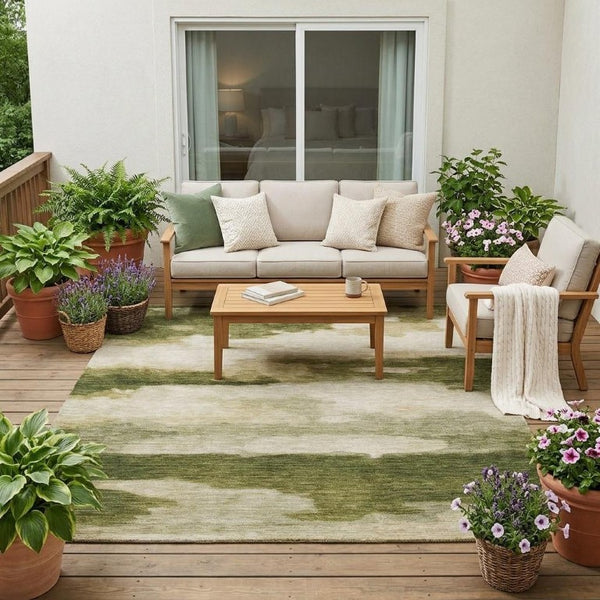 5x8 Abstract Olive Polyester Area Rug Stain Resistant Washable for Patio or Living Room