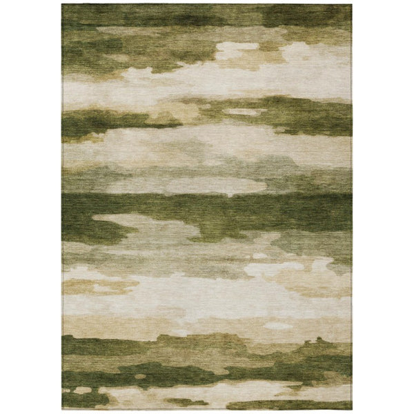 HomeRoots 5x8 Abstract Olive Polyester Area Rug Stain Resistant Washable for Patio or Living Room 746171