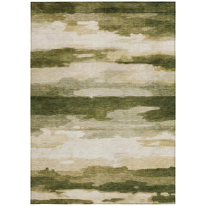 5x8 Abstract Olive Polyester Area Rug Stain Resistant Washable for Patio or Living Room