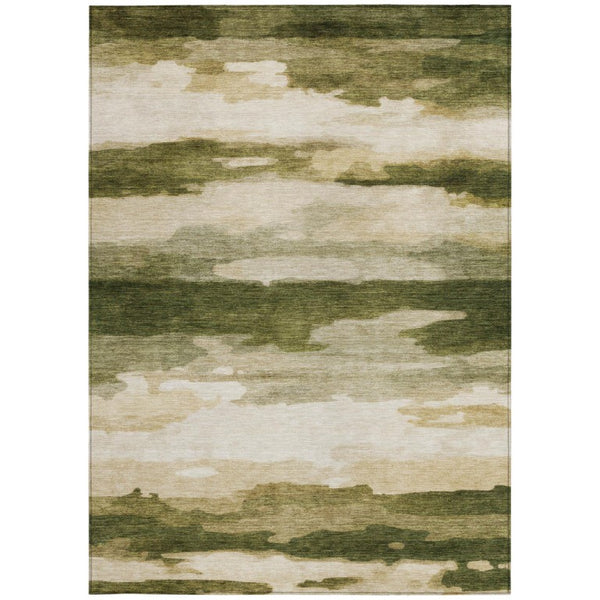 5x8 Abstract Olive Polyester Area Rug Stain Resistant Washable for Patio or Living Room