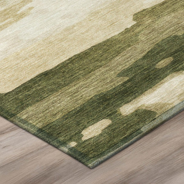 5x8 Abstract Olive Polyester Area Rug Stain Resistant Washable for Patio or Living Room
