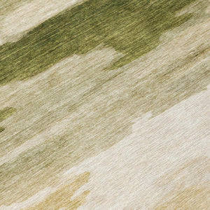 8 Foot Olive Green Abstract Round Polyester Rug Washable for Indoor Outdoor Use