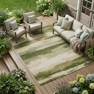 8x10 Olive Green Abstract Polyester Area Rug Washable for Indoor Outdoor Use