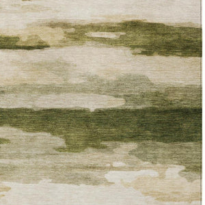 8x10 Olive Green Abstract Polyester Area Rug Washable for Indoor Outdoor Use