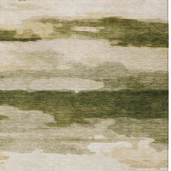 8x10 Olive Green Abstract Polyester Area Rug Washable for Indoor Outdoor Use