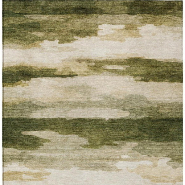 8x10 Olive Green Abstract Polyester Area Rug Washable for Indoor Outdoor Use