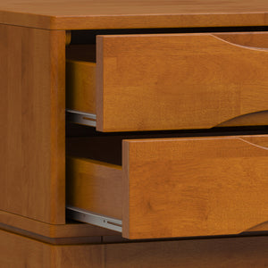 English Elm Harper Teak End Table with Two Drawers — Handcrafted Solid Rubberwood, Mid-Century Contemporary Finish B136P203436