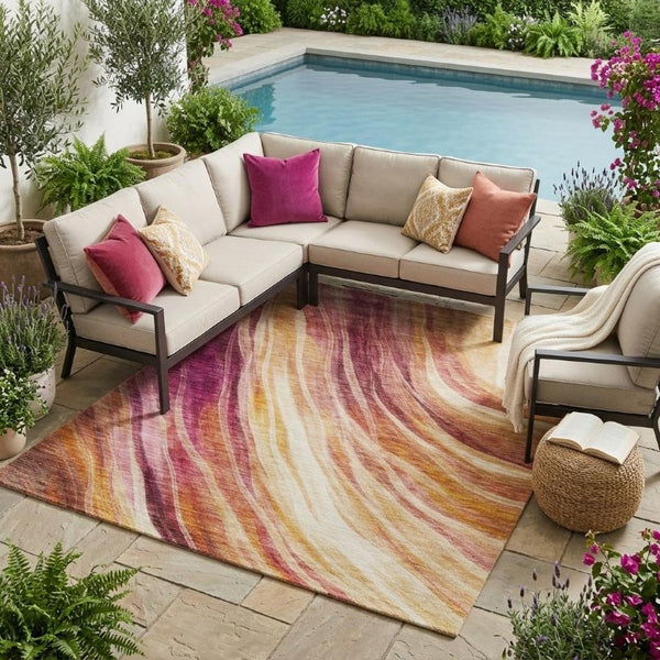 5 X 8 Blush Abstract Washable Polyester Area Rug for Indoor Outdoor Living