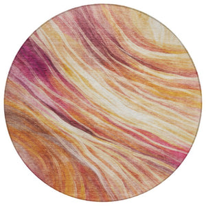 HomeRoots 8 Ft Round Abstract Blush Polyester Area Rug Stain Resistant for Patio or Playroom 746184