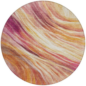 8 Ft Round Abstract Blush Polyester Area Rug Stain Resistant for Patio or Playroom