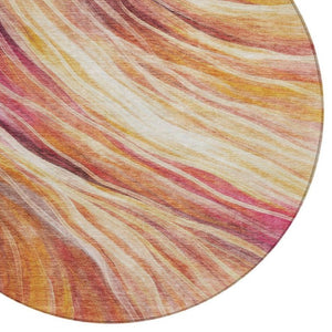 8 Ft Round Abstract Blush Polyester Area Rug Stain Resistant for Patio or Playroom
