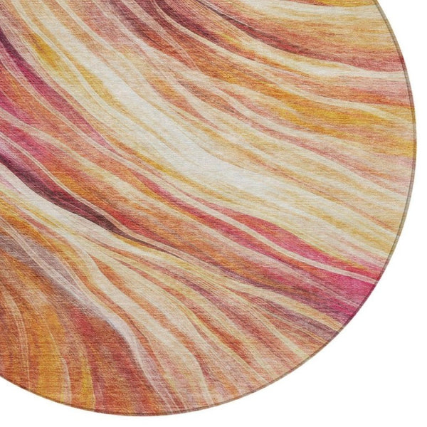 8 Ft Round Abstract Blush Polyester Area Rug Stain Resistant for Patio or Playroom