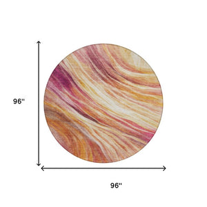 8 Ft Round Abstract Blush Polyester Area Rug Stain Resistant for Patio or Playroom