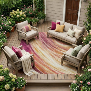9 X 12 Blush Pink Abstract Polyester Area Rug Washable Stain Resistant Patio