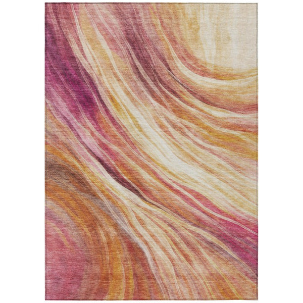 HomeRoots 9 X 12 Blush Pink Abstract Polyester Area Rug Washable Stain Resistant Patio 746186