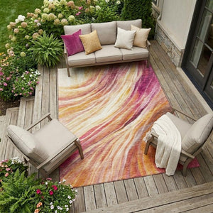 10 X 14 Blush Abstract Polyester Area Rug Washable for Indoor Outdoor Living