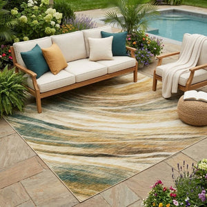 5 X 8 Abstract Indoor Outdoor Area Rug Stain Resistant Polyester Patio Porch