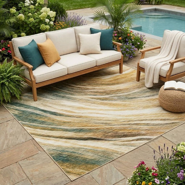 5 X 8 Abstract Indoor Outdoor Area Rug Stain Resistant Polyester Patio Porch