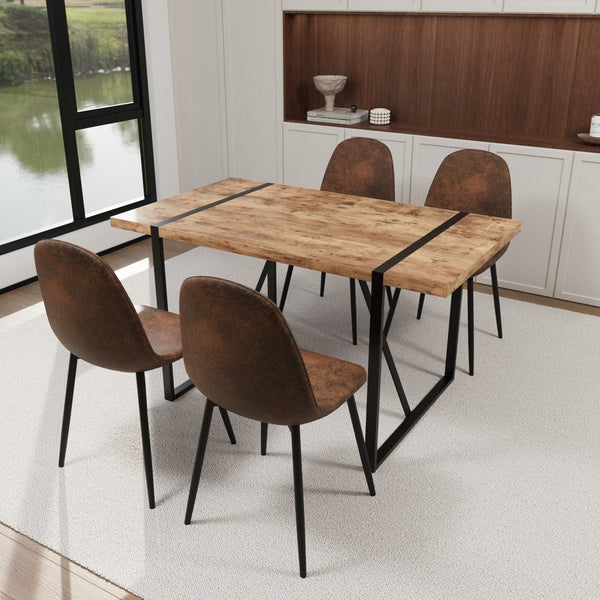 English Elm 55" Dark Wood Dining Table Set With 4 Suede Chairs - Modern Industrial Style For Cozy Spaces W2189S00626
