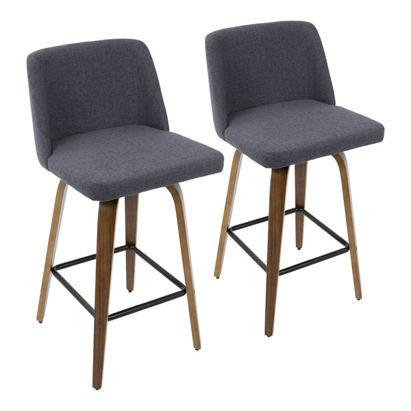 English Elm Mid-century Modern Walnut Bentwood Counter Stools with Upholstered Seats Set of 2 B202S00387