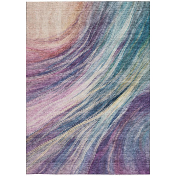 8 X 10 Abstract Teal Lavender Polyester Area Rug Washable for Patio or Living Room