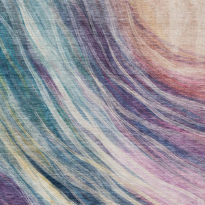 8 X 10 Abstract Teal Lavender Polyester Area Rug Washable for Patio or Living Room