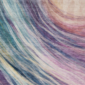 8 X 10 Abstract Teal Lavender Polyester Area Rug Washable for Patio or Living Room