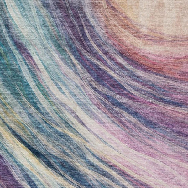 8 X 10 Abstract Teal Lavender Polyester Area Rug Washable for Patio or Living Room