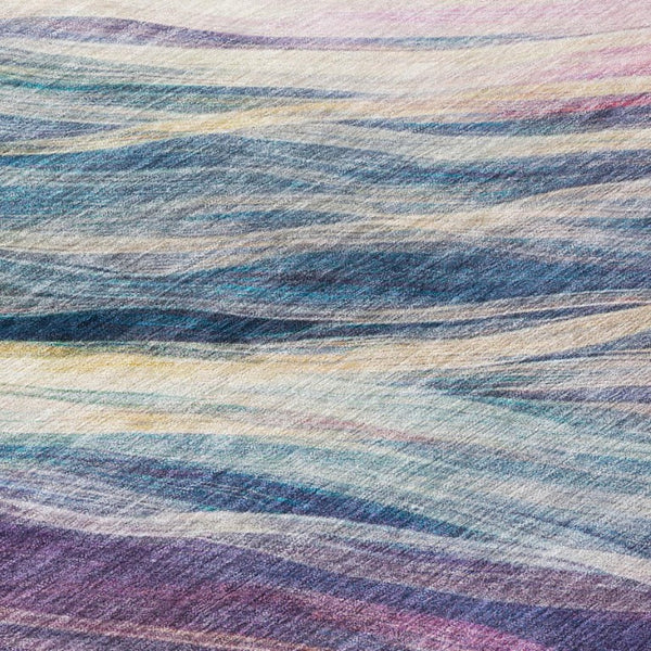 8 X 10 Abstract Teal Lavender Polyester Area Rug Washable for Patio or Living Room