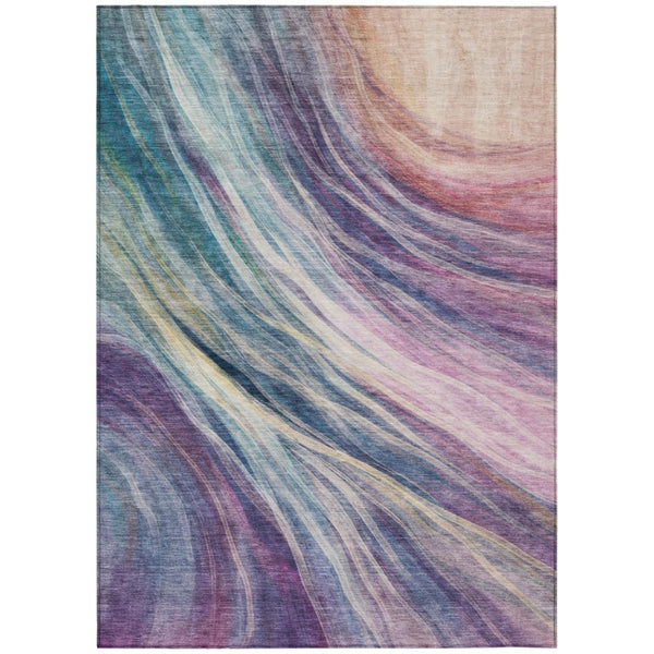 HomeRoots 9 X 12 Abstract Teal Lavender Polyester Area Rug Washable for Indoor Outdoor Use 746204