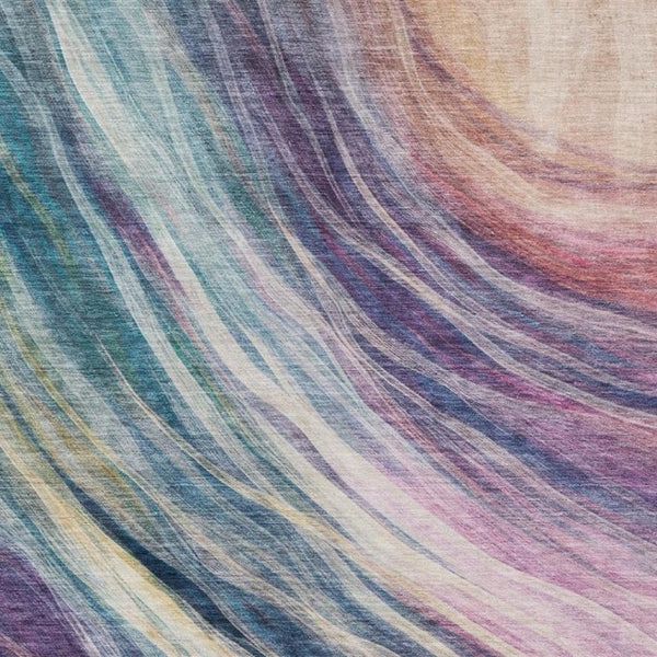 9 X 12 Abstract Teal Lavender Polyester Area Rug Washable for Indoor Outdoor Use
