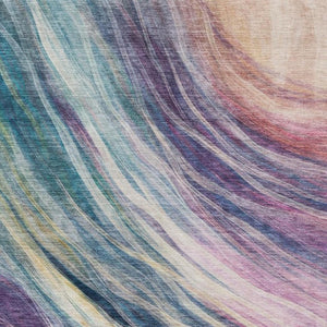 9 X 12 Abstract Teal Lavender Polyester Area Rug Washable for Indoor Outdoor Use