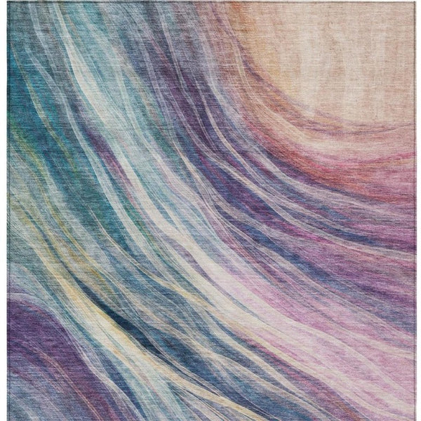 9 X 12 Abstract Teal Lavender Polyester Area Rug Washable for Indoor Outdoor Use