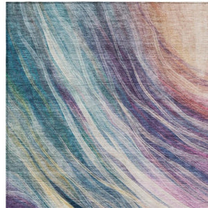 9 X 12 Abstract Teal Lavender Polyester Area Rug Washable for Indoor Outdoor Use