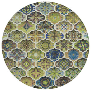HomeRoots 8 Foot Round Ogee Polyester Area Rug Washable for Patio Kitchen or Family Room 746208