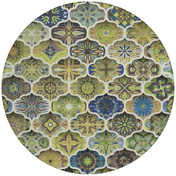 8 Foot Round Ogee Polyester Area Rug Washable for Patio Kitchen or Family Room
